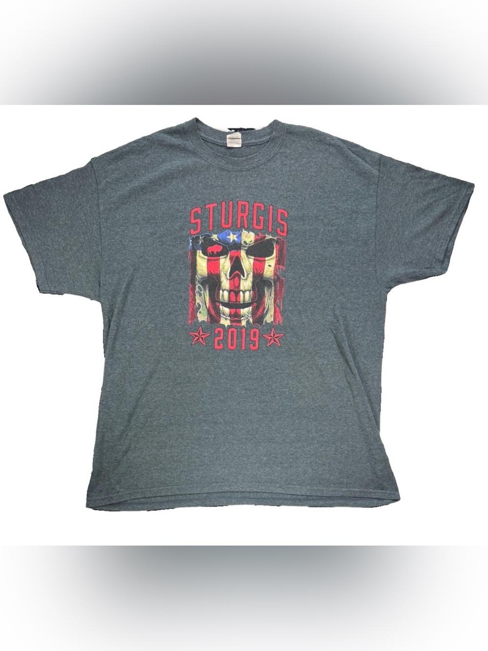 Sturgis Bike Week 2019 Motorcycle Rally Skull USA Flag T Shirt Men's XL Gray